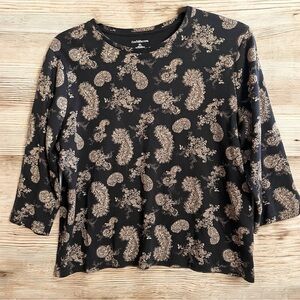 Croft Barrow Tunic Blouse Top Womens XL Black Paisley  Classic